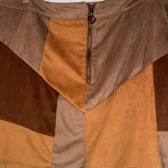 New York & Company Patchwork Brown Suede Skirt - Picture 3 of 5